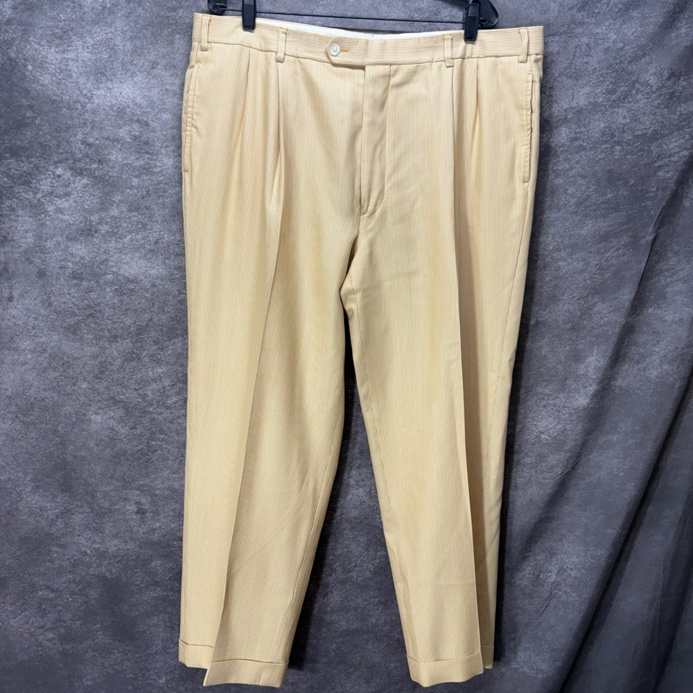 Brooks Brothers Country Club Mens 40 Wool Silk Pleated Dress Pants Tan Striped
